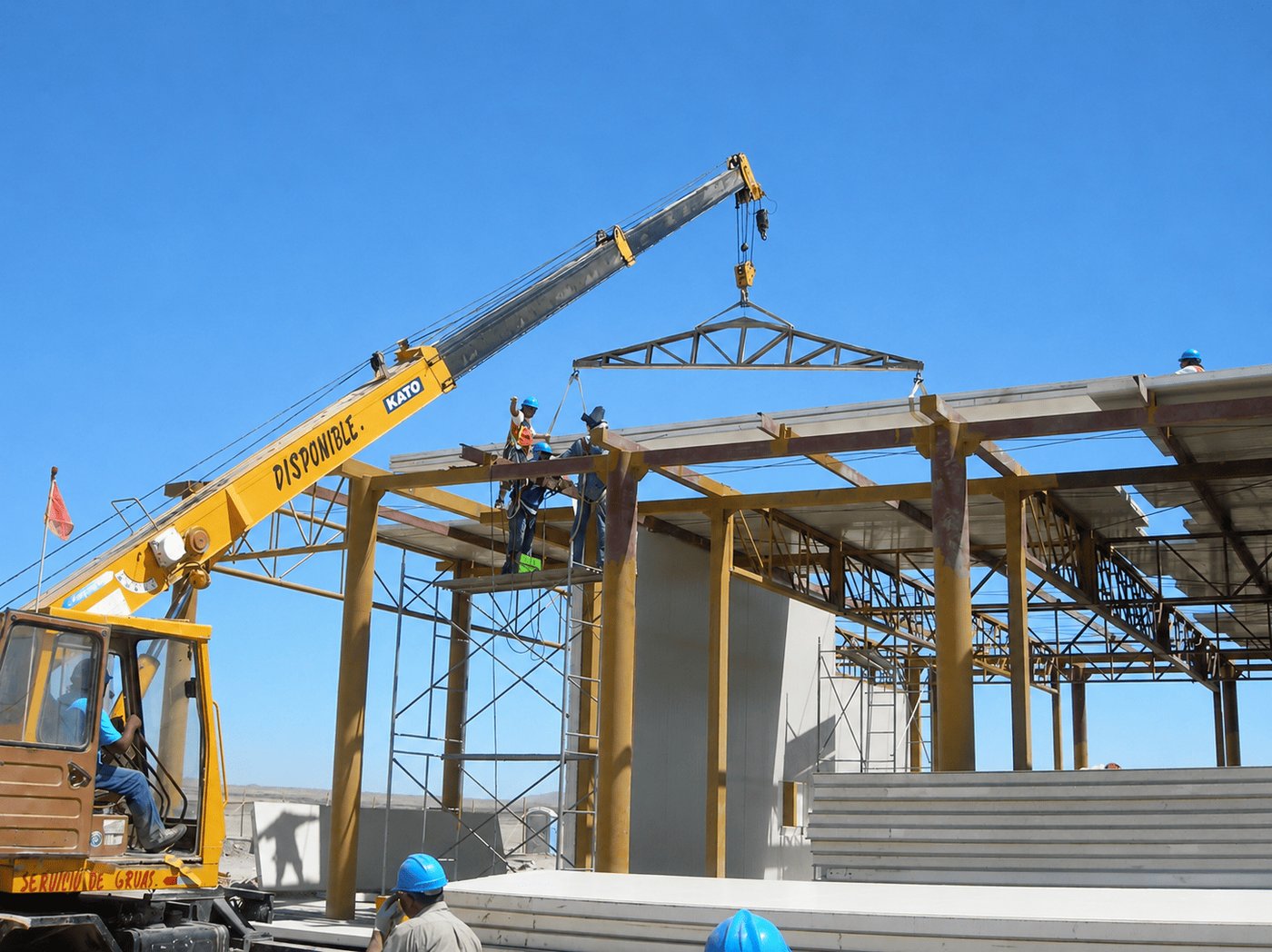 Estructura metálica de gran galpón industrial en construcción